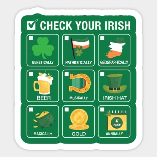 Funny Irish Idea Check Your Irish Cool St. Patrick's Day Sticker